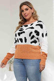 Plus Size Leopard Round Neck Long Sleeve Sweater - Trendsi - Flyclothing LLC