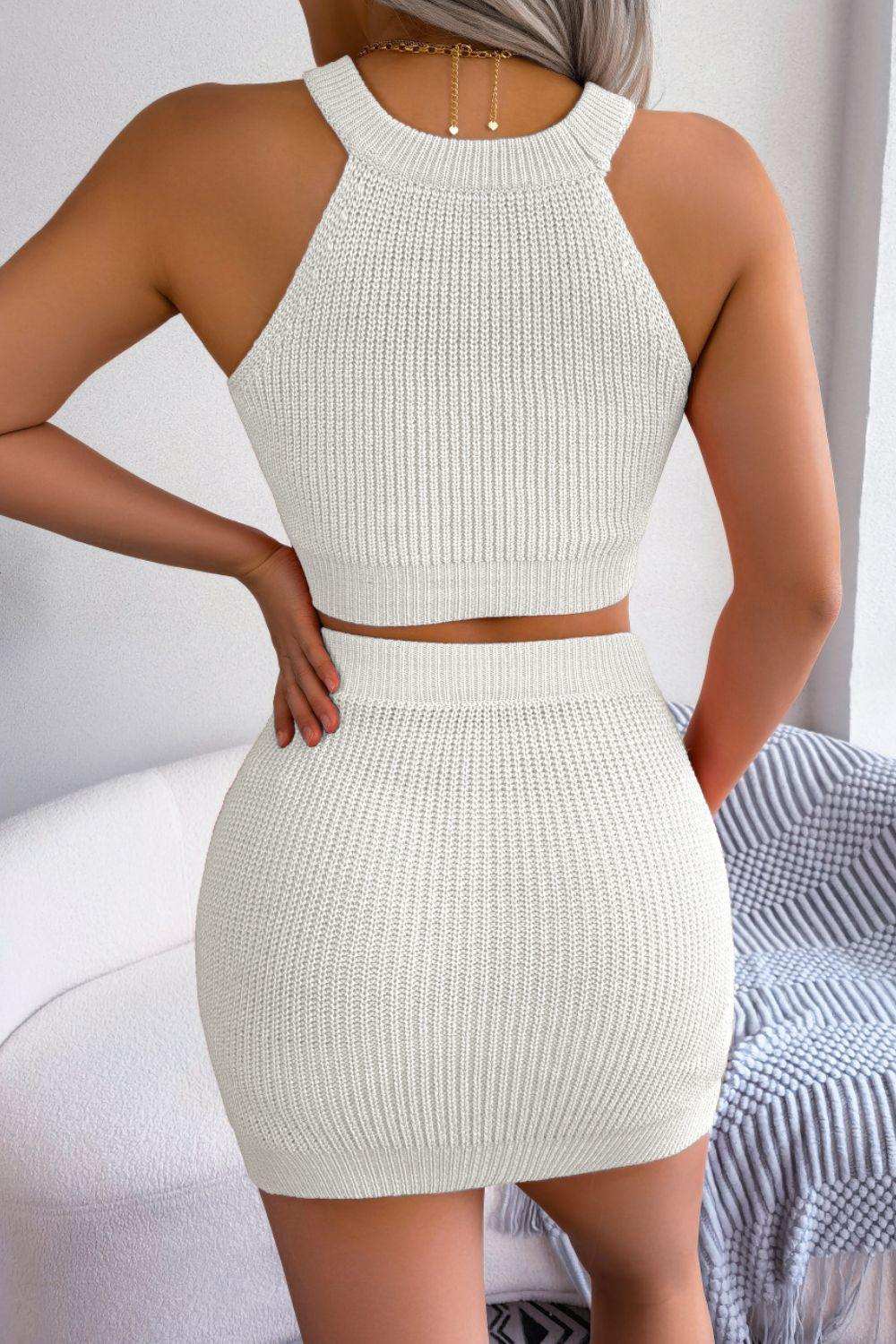 Heart Contrast Ribbed Sleeveless Knit Top and Skirt Set - Trendsi - Flyclothing LLC