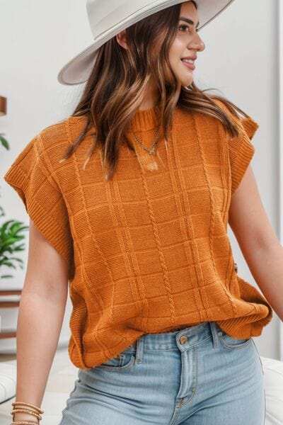 Round Neck Cap Sleeve Sweater - Trendsi - Flyclothing LLC