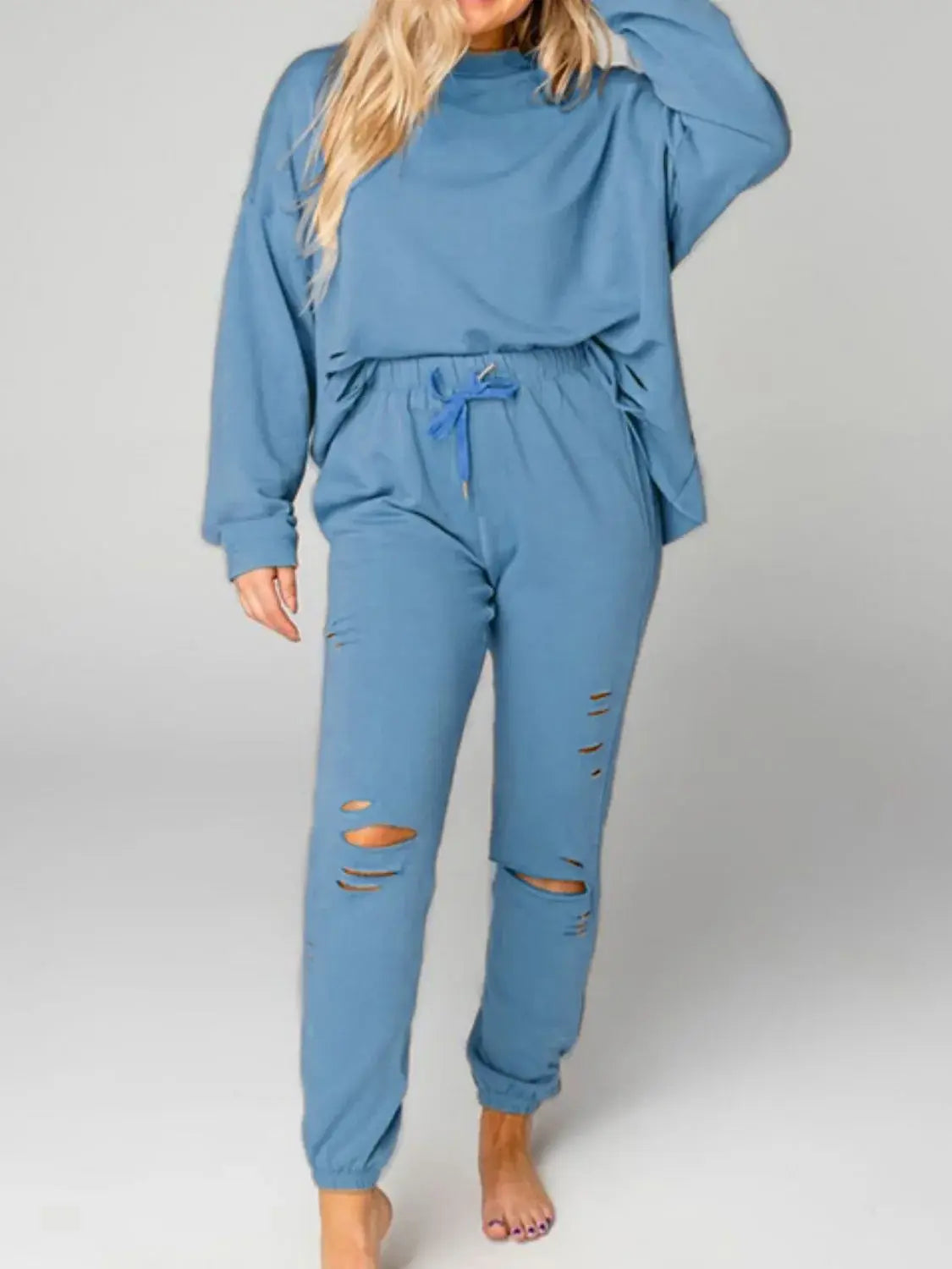 Distressed Sweatshirt and Joggers Set - Trendsi - Flyclothing LLC