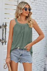 Openwork Round Neck Wide Strap Tank - Trendsi - Flyclothing LLC
