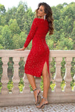 Sequin Round Neck Slit Dress - Trendsi - Flyclothing LLC