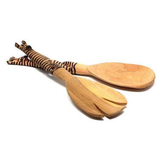 Hand-Carved Zebra Salad Tongs - Jedando Handicrafts - Jedando Handicrafts