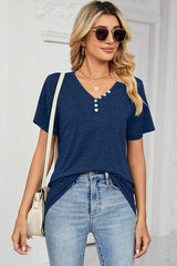 V-Neck Short Sleeve T-Shirt - Trendsi - Flyclothing LLC