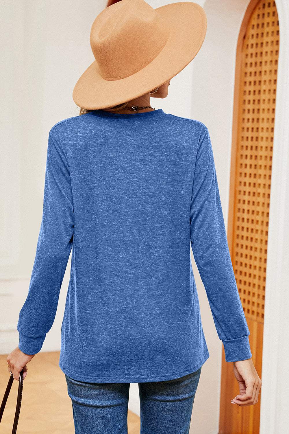 Notched Long Sleeve T-Shirt - Trendsi - Flyclothing LLC