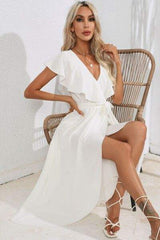 Ruffled Tied V-Neck Midi Dress - Trendsi - Flyclothing LLC