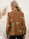 Leopard Graphic Mock Neck Puff Sleeve Blouse - Trendsi - Flyclothing LLC