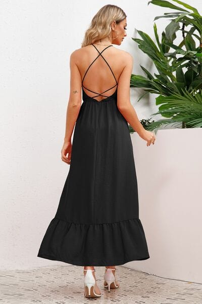 Smocked Crisscross Spaghetti Strap Dress - Flyclothing LLC