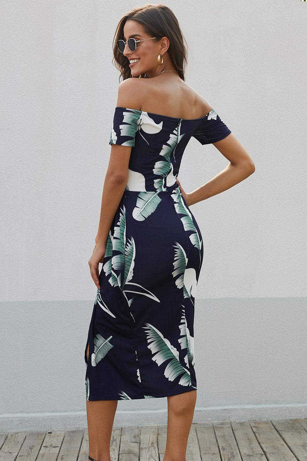 Printed Off-Shoulder Split Dress - Trendsi - Flyclothing LLC