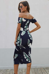 Printed Off-Shoulder Split Dress - Trendsi - Flyclothing LLC