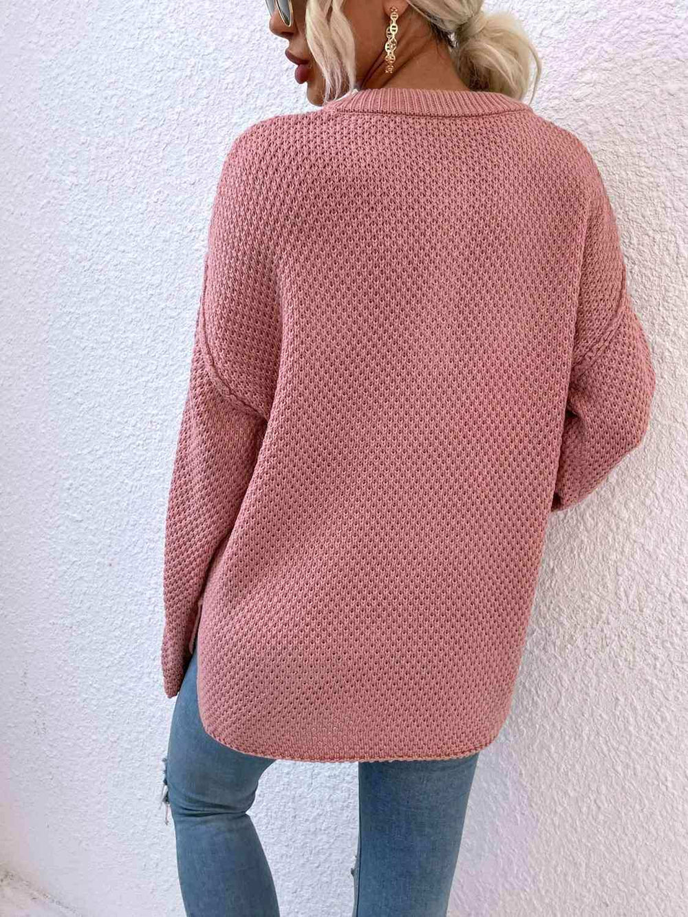 Quarter-Button Slit Sweater - Trendsi - Flyclothing LLC