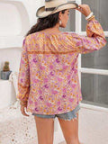 Plus Size Tie Neck Tassel Printed Blouse - Trendsi - Flyclothing LLC