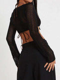 Openwork Tied Dropped Shoulder Cardigan - Trendsi - Flyclothing LLC