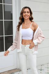 Button-Down Stripe & Plaid Contrast Pattern Cardigan - Trendsi - Flyclothing LLC