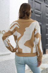 Two-Tone Johnny Collar Dropped Shoulder Pullover Sweater - Flyclothing LLC
