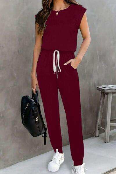 Drawstring Round Neck Sleeveless Jumpsuit - Trendsi - Flyclothing LLC