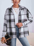 Plaid Collared Neck Button Down Jacket - Trendsi - Flyclothing LLC