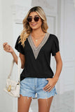 Contrast Trim Petal Sleeve V-Neck Top - Trendsi - Flyclothing LLC