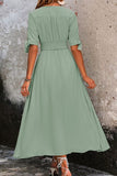 Smocked Quarter Button Short Sleeve Dress - Trendsi