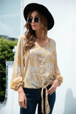 Tie-Dye Tied Balloon Sleeve Blouse - Flyclothing LLC
