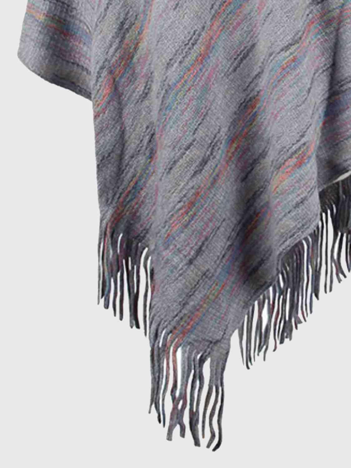 Fringe Hem Hooded Poncho - Trendsi