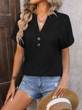 Notched Buttoned Short Sleeve T-Shirt - Trendsi - Flyclothing LLC