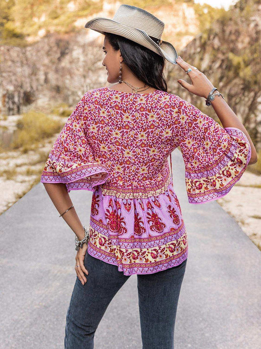 Tie Neck Babydoll Top - Trendsi - Flyclothing LLC