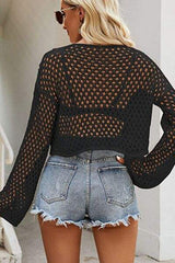 Openwork Round Neck Dropped Shoulder Knit Top - Trendsi - Flyclothing LLC