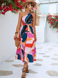 Printed Cutout One-Shoulder Sleeveless Dress - Trendsi