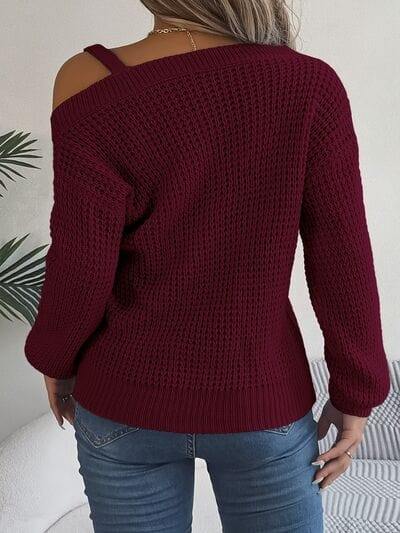 Asymmetrical Neck Long Sleeve Sweater - Trendsi