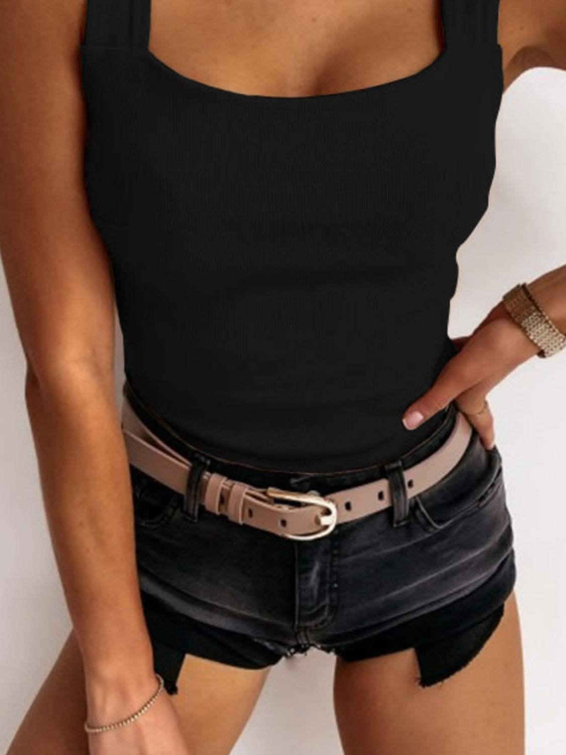 Square Neck Wide Strap Tank - Trendsi - Flyclothing LLC