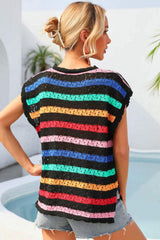 Striped V-Neck Slit Cover Up - Trendsi - Flyclothing LLC