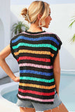 Striped V-Neck Slit Cover Up - Trendsi - Flyclothing LLC