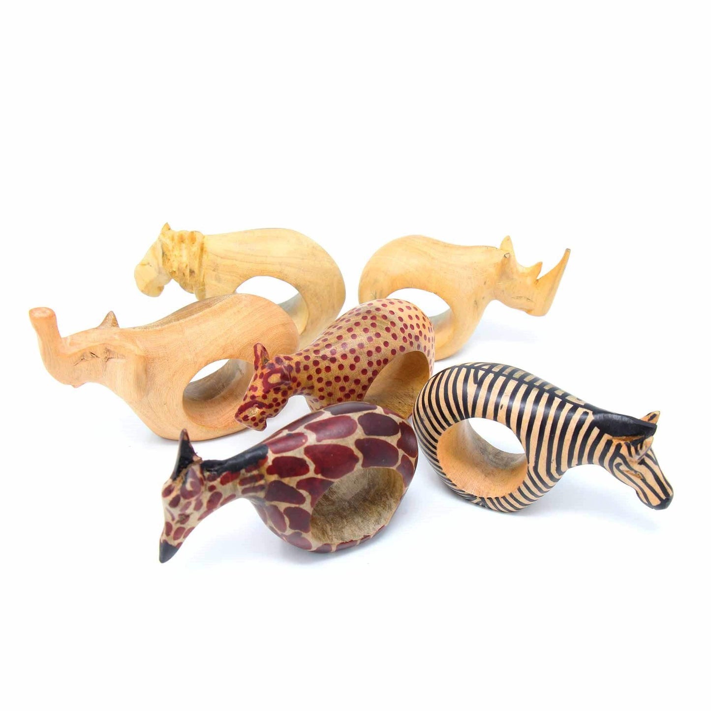 Set of Six Mahogany Wood Animal Napkin Rings - Jedando Handicrafts - Jedando Handicrafts - Flyclothing LLC