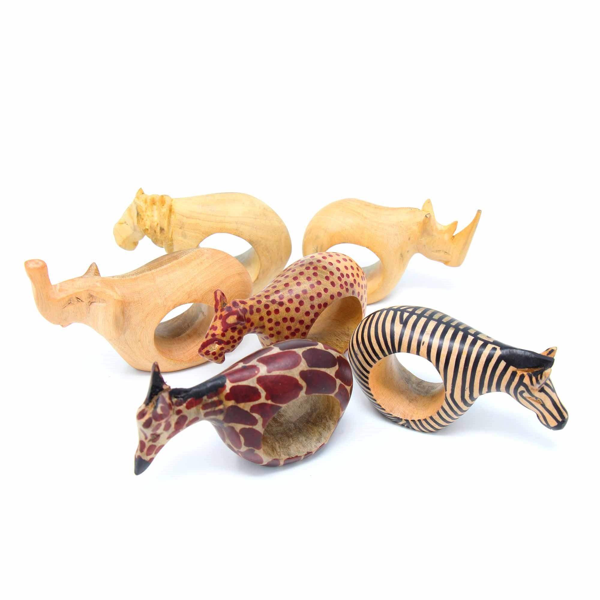 Set of Six Mahogany Wood Animal Napkin Rings - Jedando Handicrafts - Jedando Handicrafts - Flyclothing LLC