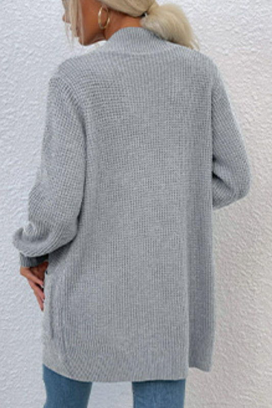 Open Front Rib-Knit Cardigan with Pockets - Trendsi