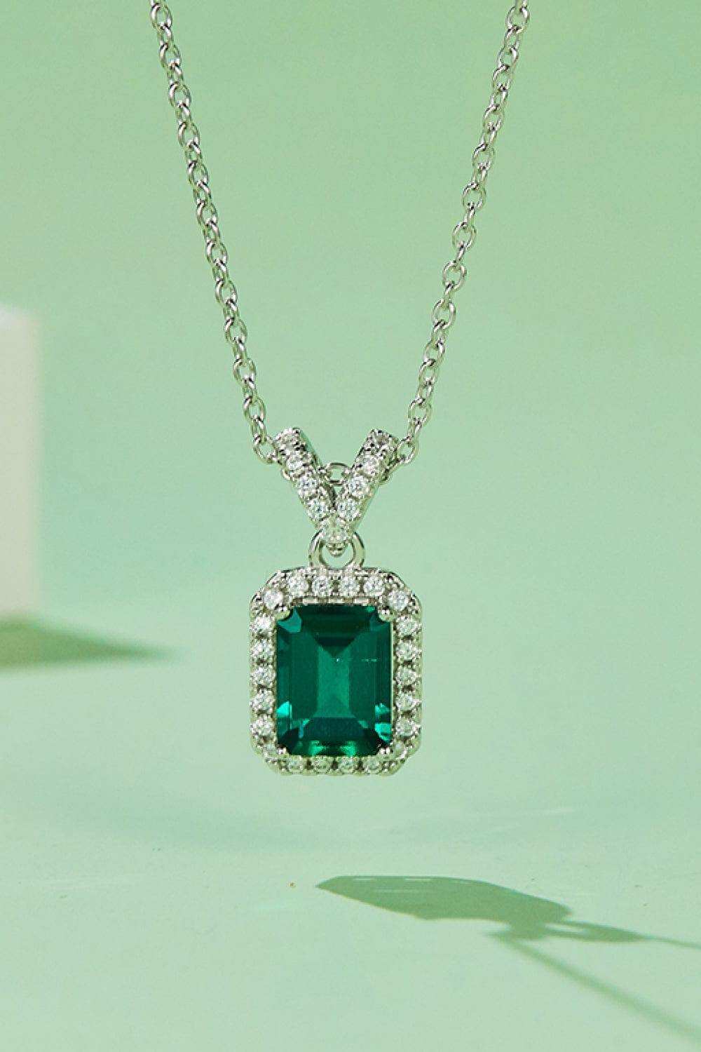 1.25 Carat Lab-Grown Emerald Pendant Necklace - Trendsi - Flyclothing LLC