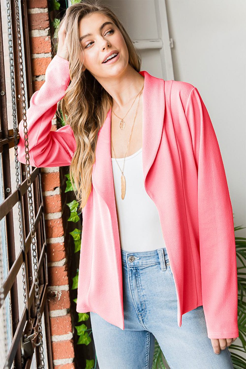 Heimish Open Front Long Sleeve Blazer - Trendsi