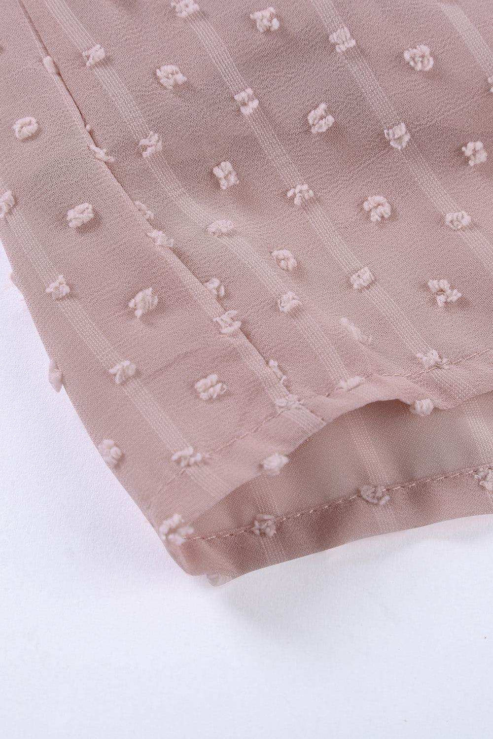 Swiss Dot Lace Trim Plunge Blouse - Trendsi - Flyclothing LLC