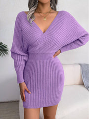Rib-Knit Dolman Sleeve Sweater Dress - Trendsi