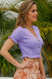 Buttoned Frill Hem Cropped Knit Top - Trendsi - Flyclothing LLC