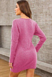 V-Neck Long Sleeve Mini Sweater Dress - Trendsi - Flyclothing LLC