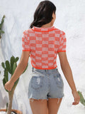 Plaid Button Up Short Sleeve Cardigan - Trendsi - Flyclothing LLC