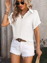 Button Up Short Sleeve Shirt - Trendsi - Flyclothing LLC