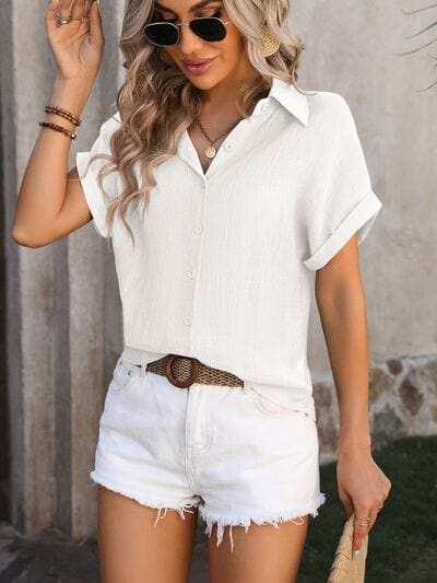 Button Up Short Sleeve Shirt - Trendsi - Flyclothing LLC