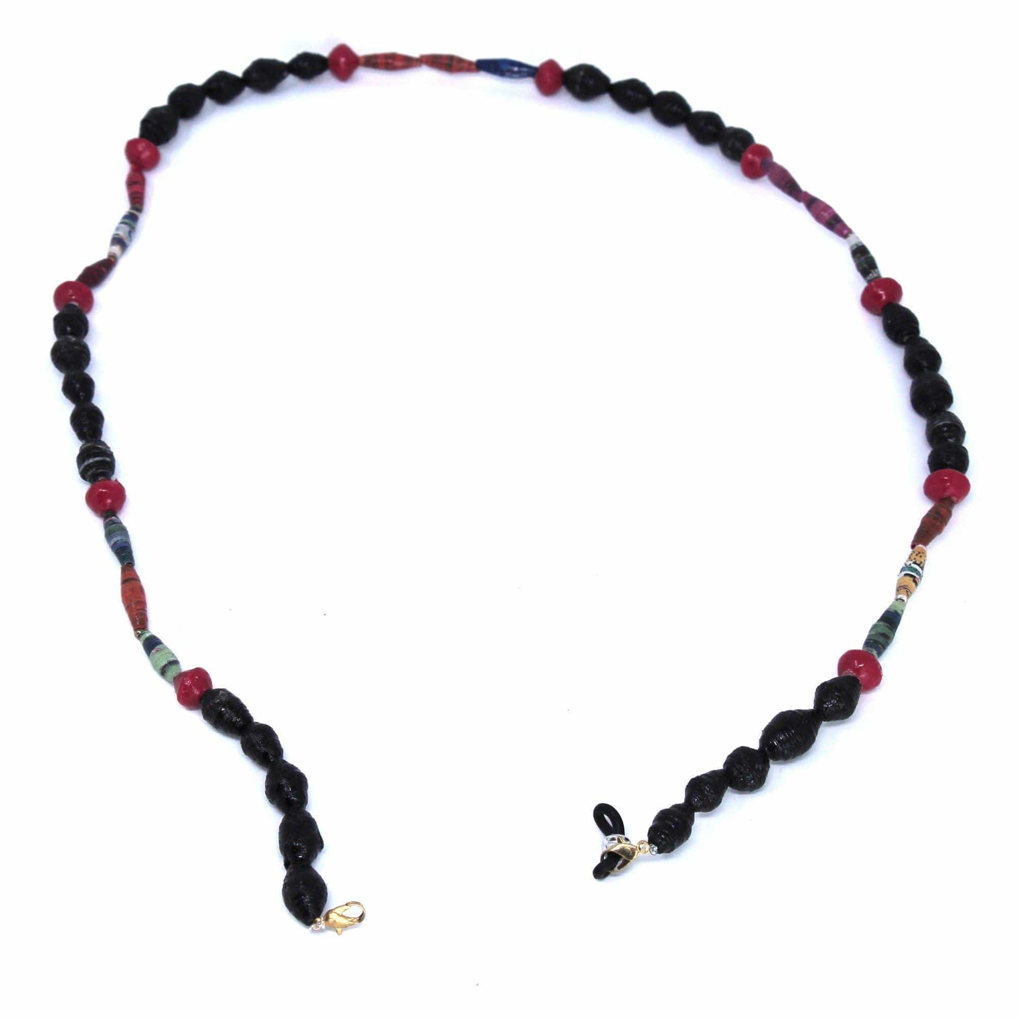 Face Mask/Eyeglass Paper Bead Chain, Black and Red - Creative Alternatives