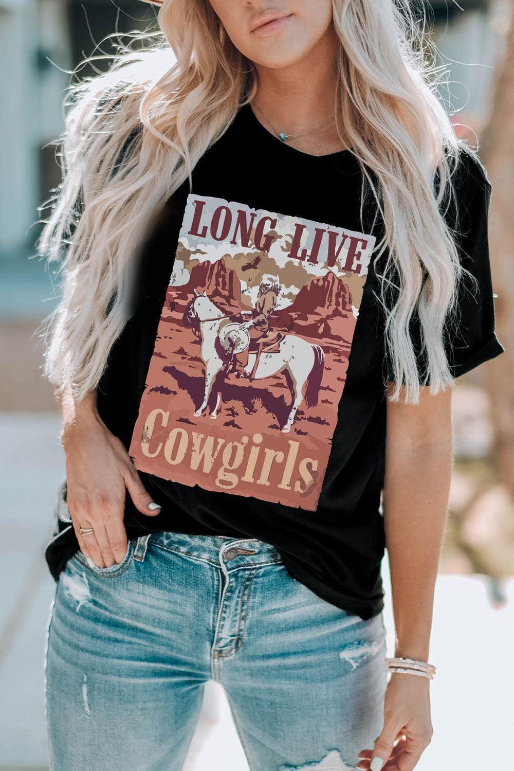 LONG LIVE COWGIRLS Graphic Tee - Trendsi