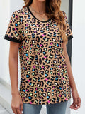 Leopard Round Neck Short Sleeve Tee Shirt - Trendsi - Flyclothing LLC