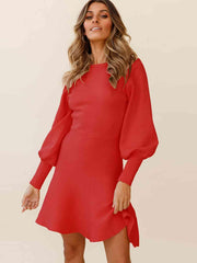 Round Neck Lantern Sleeve Sweater Dress - Trendsi