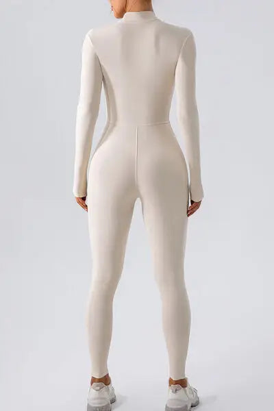 Half Zip Mock Neck Active Jumpsuit - Trendsi - Flyclothing LLC